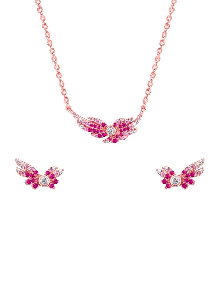 925 Silver Rose Gold Fly In Pink Set For Women : PD02412ER02639