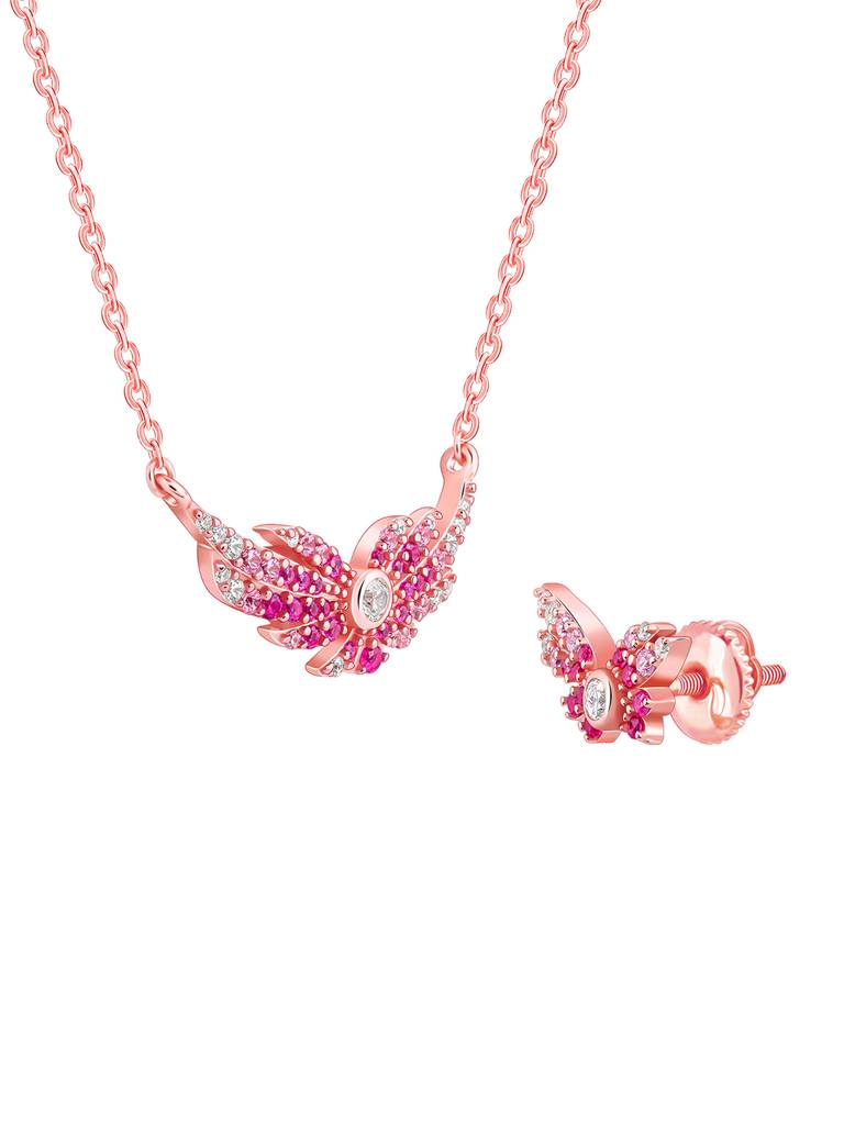 925 Silver Rose Gold Fly In Pink Set For Women : PD02412ER02639