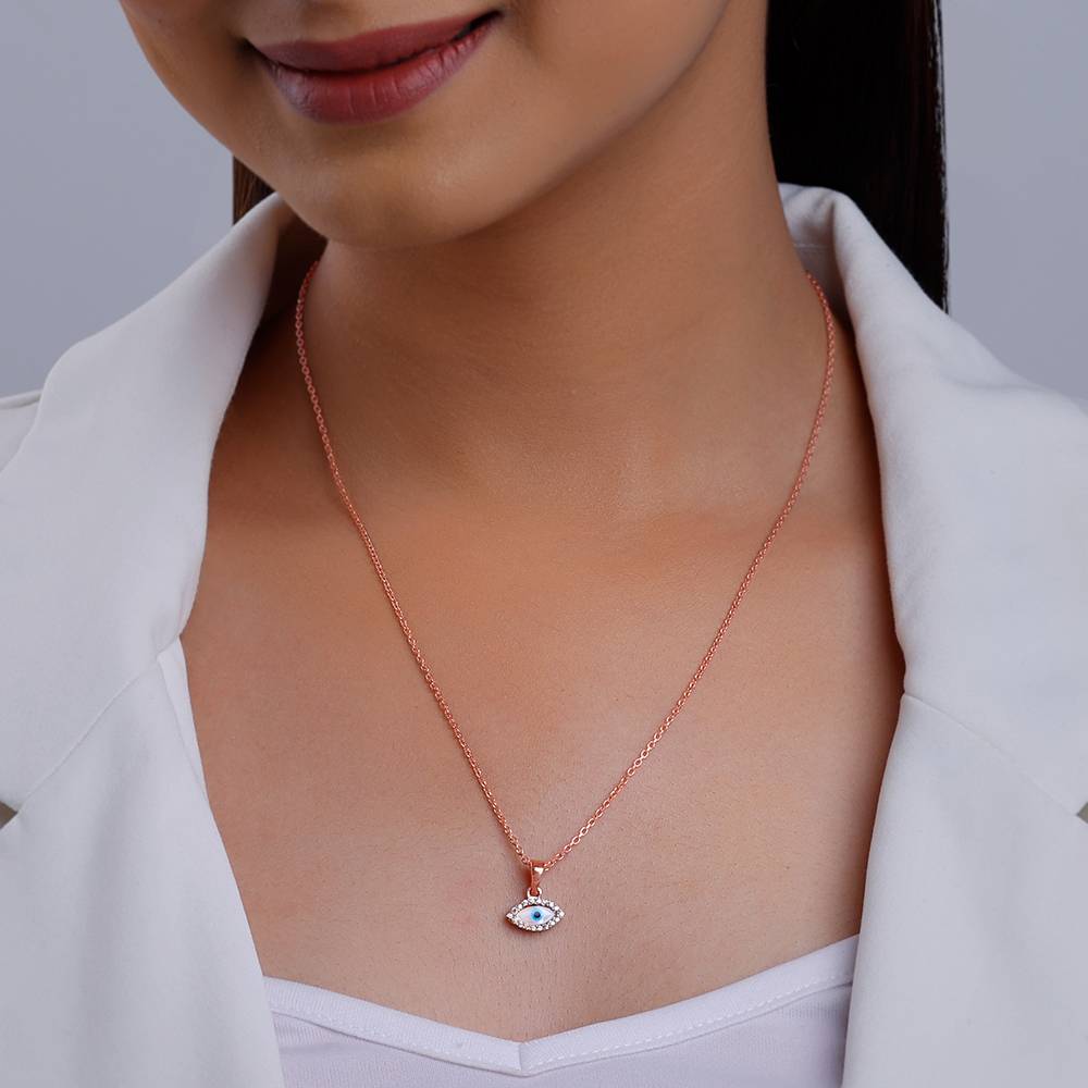 Giva 925 Silver Rose Gold Evil Eye Pendant With Link Chain| Necklace To Gift Women & Girls : PD02424