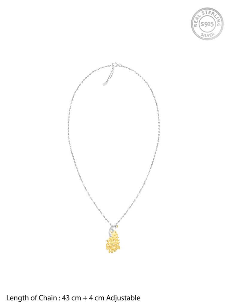 Silver Golden Peacock Pendant With Link Chain : PD02433