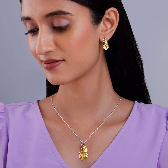 Giva 925 Silver Golden Peacock Set| Gifts For Women And Girls | With Certificate Of Authen : ER02666PD02433