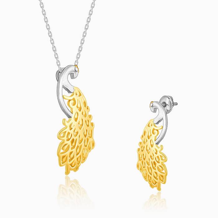 Giva 925 Silver Golden Peacock Set| Gifts For Women And Girls | With Certificate Of Authen : ER02666PD02433