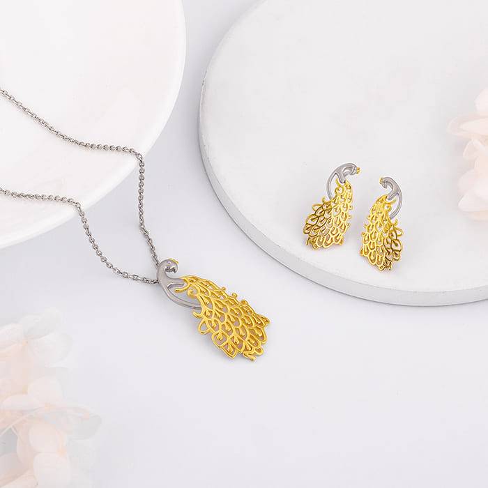 Giva 925 Silver Golden Peacock Set| Gifts For Women And Girls | With Certificate Of Authen : ER02666PD02433