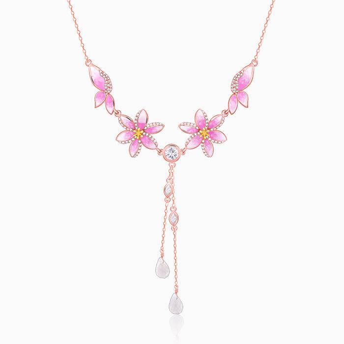 Rose Gold Pink Trillium Necklace| Necklace To Gift Women & Girls | With Certificate Of Aut : PD02446