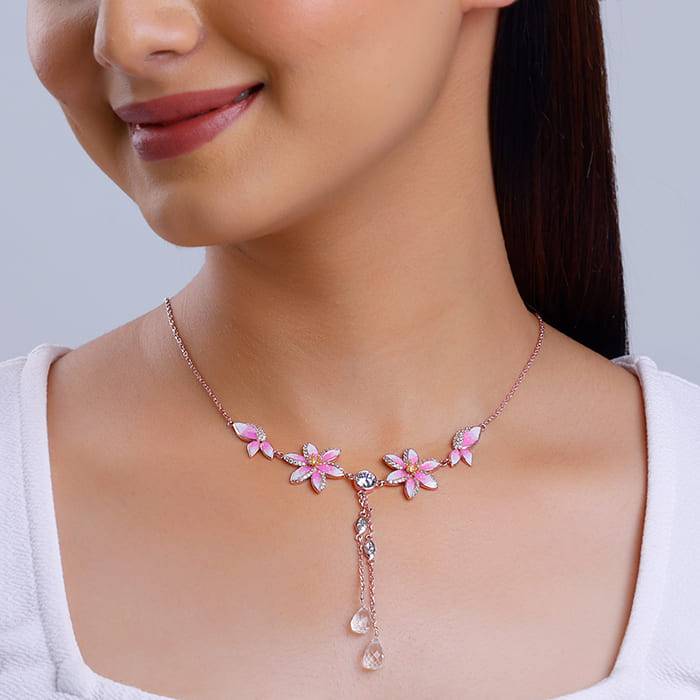 Rose Gold Pink Trillium Necklace| Necklace To Gift Women & Girls | With Certificate Of Aut : PD02446