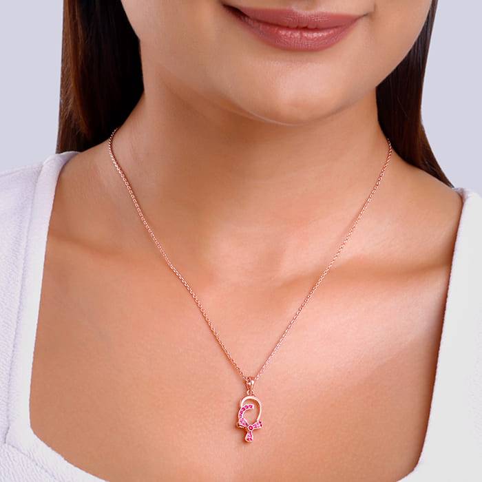 Rose Gold Pink Musli Spin Pendant With Link Chain| Necklace To Gift Women & Girls | With C : PD02447