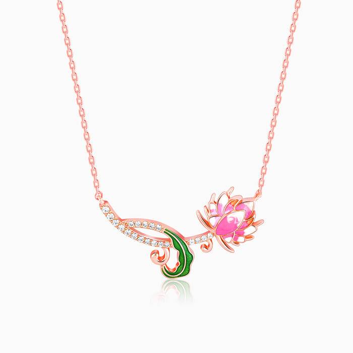 Rose Gold Brilliant Brahma Kamal Necklace| Necklace To Gift Women & Girls | With Certifica : PD02451