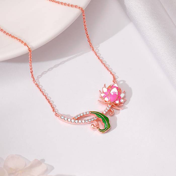 Rose Gold Brilliant Brahma Kamal Necklace| Necklace To Gift Women & Girls | With Certifica : PD02451