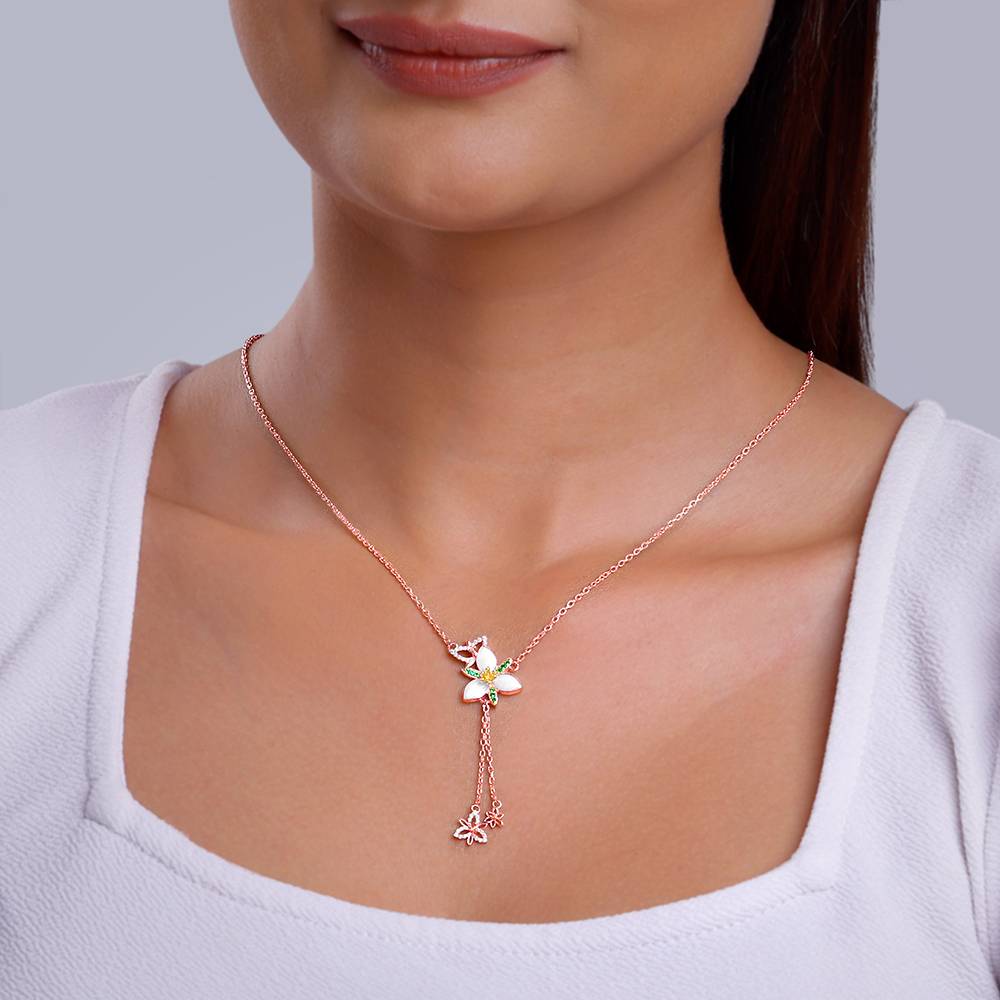 Giva 925 Silver Rose Gold Persistent Trillium Lariat Necklace : PD02452