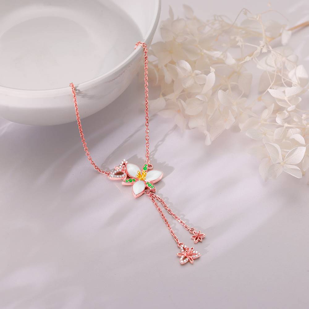 Giva 925 Silver Rose Gold Persistent Trillium Lariat Necklace : PD02452