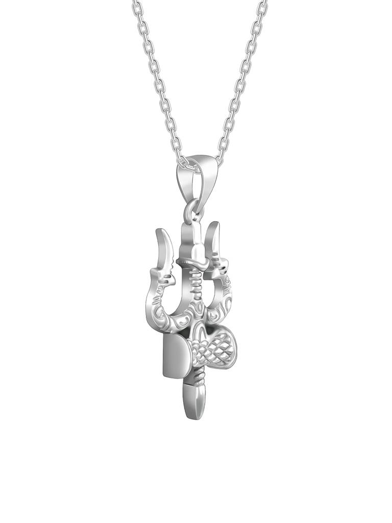 Silver Trishul Pendant With Link Chain For Him : PD02480