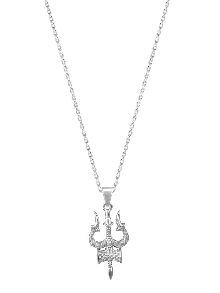 Silver Trishul Pendant With Link Chain For Him : PD02480
