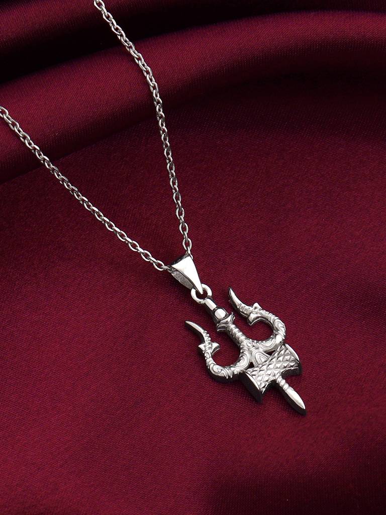 Silver Trishul Pendant With Link Chain For Him : PD02480
