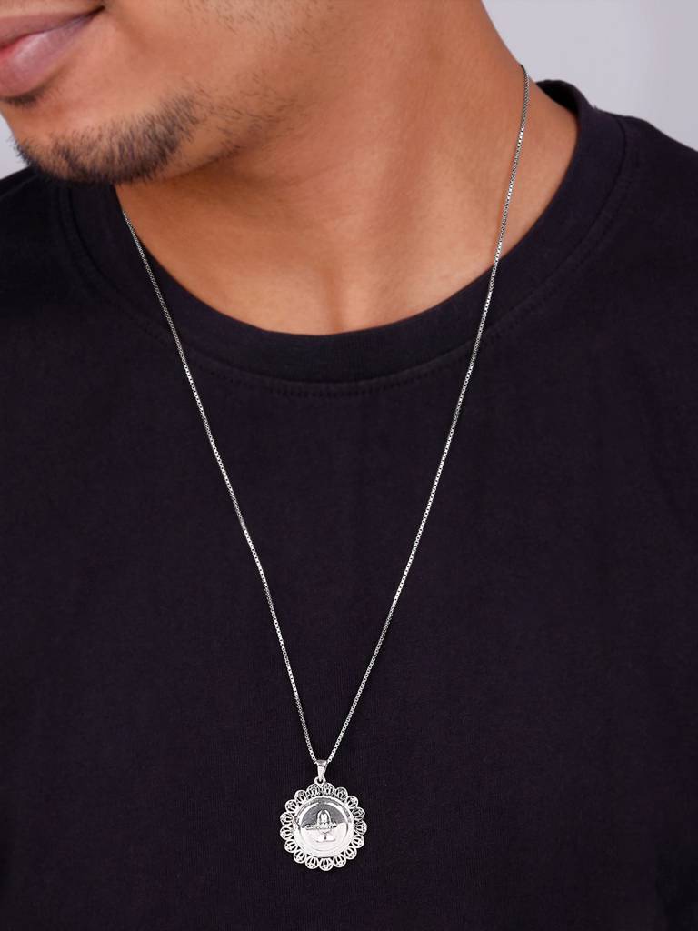 Silver Divine Mahadev Pendant With Box Chain For Him : PD02481