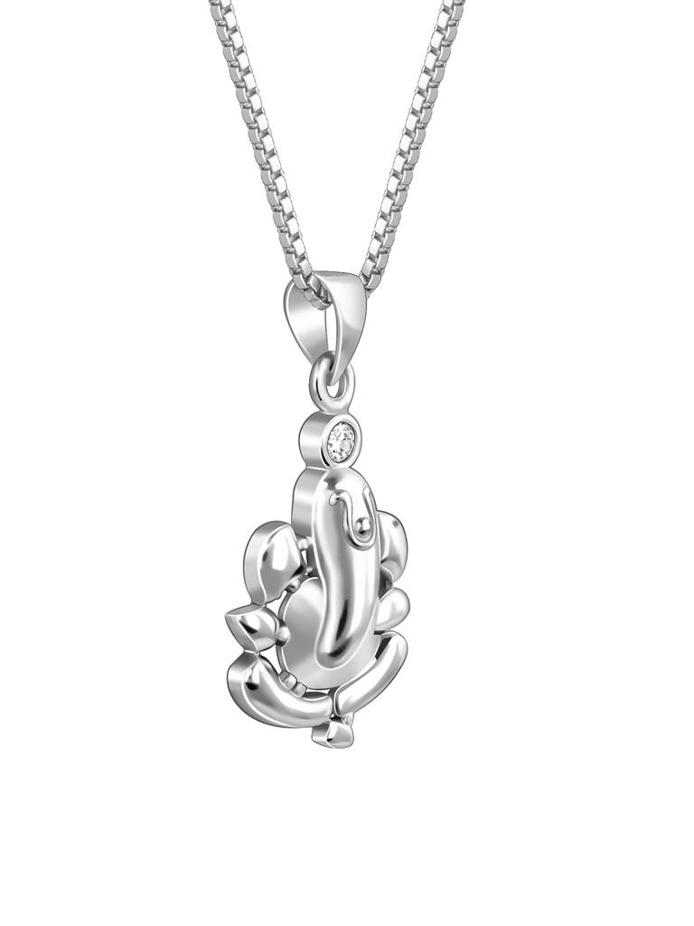 Silver Ganapathi Pendant With Link Chain For Him : PD02483