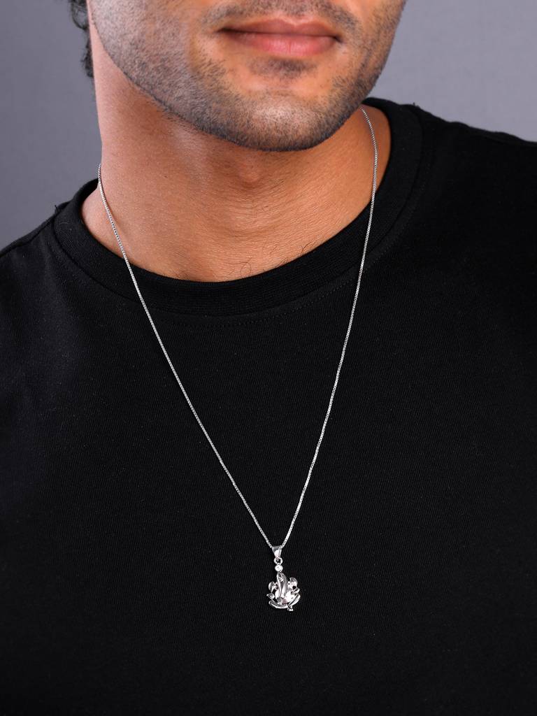 Silver Ganapathi Pendant With Link Chain For Him : PD02483