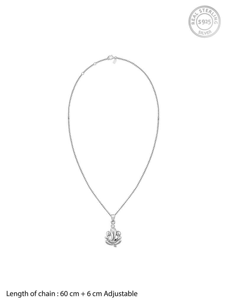 Silver Ganapathi Pendant With Link Chain For Him : PD02483