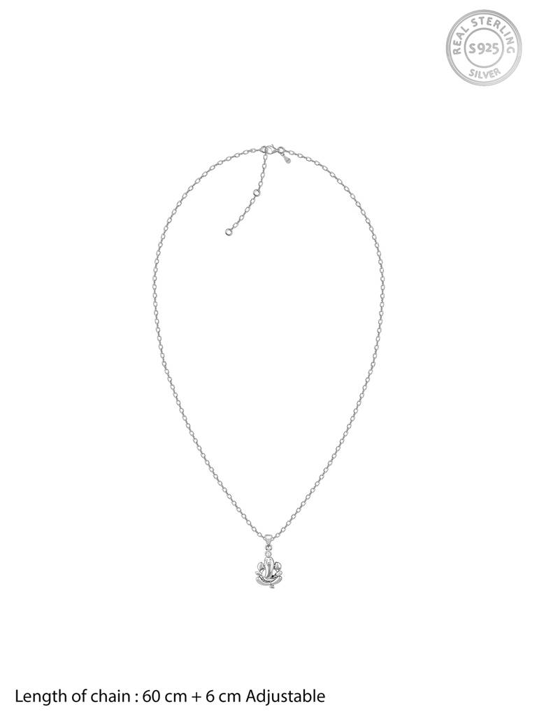 Silver Ganapathi Pendant With Link Chain For Him : PD02483