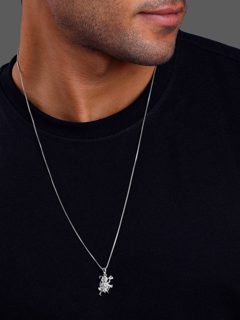 Silver Anjaneya Pendant With Link Chain For Him : PD02484