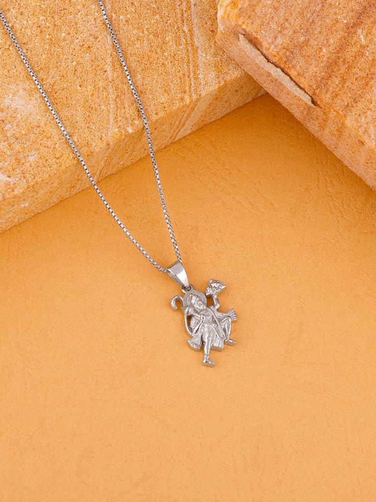 Silver Anjaneya Pendant With Link Chain For Him : PD02484