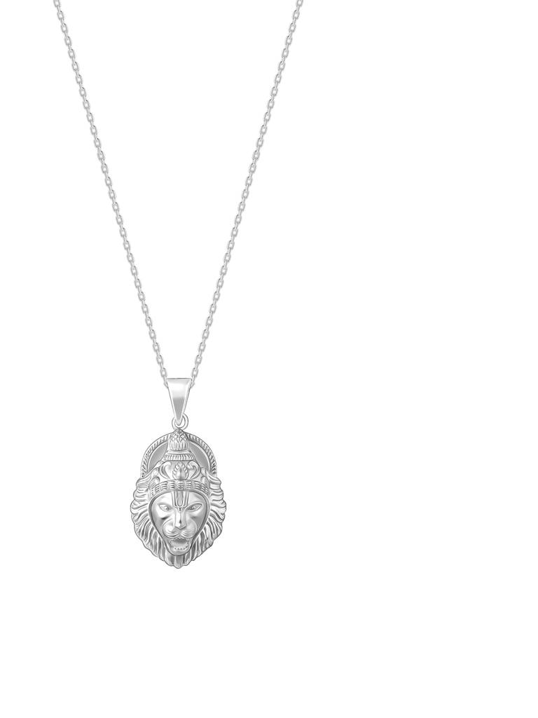 Silver Ugra Narasimha Pendant With Link Chain For Him : PD02487
