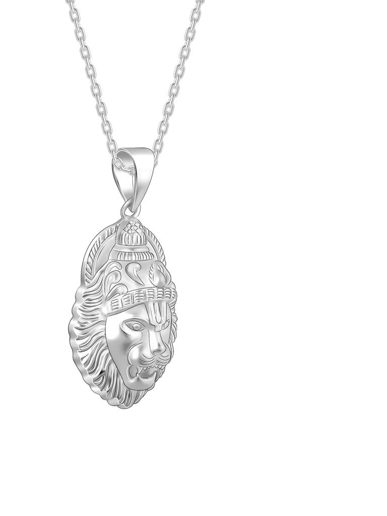 Silver Ugra Narasimha Pendant With Link Chain For Him : PD02487