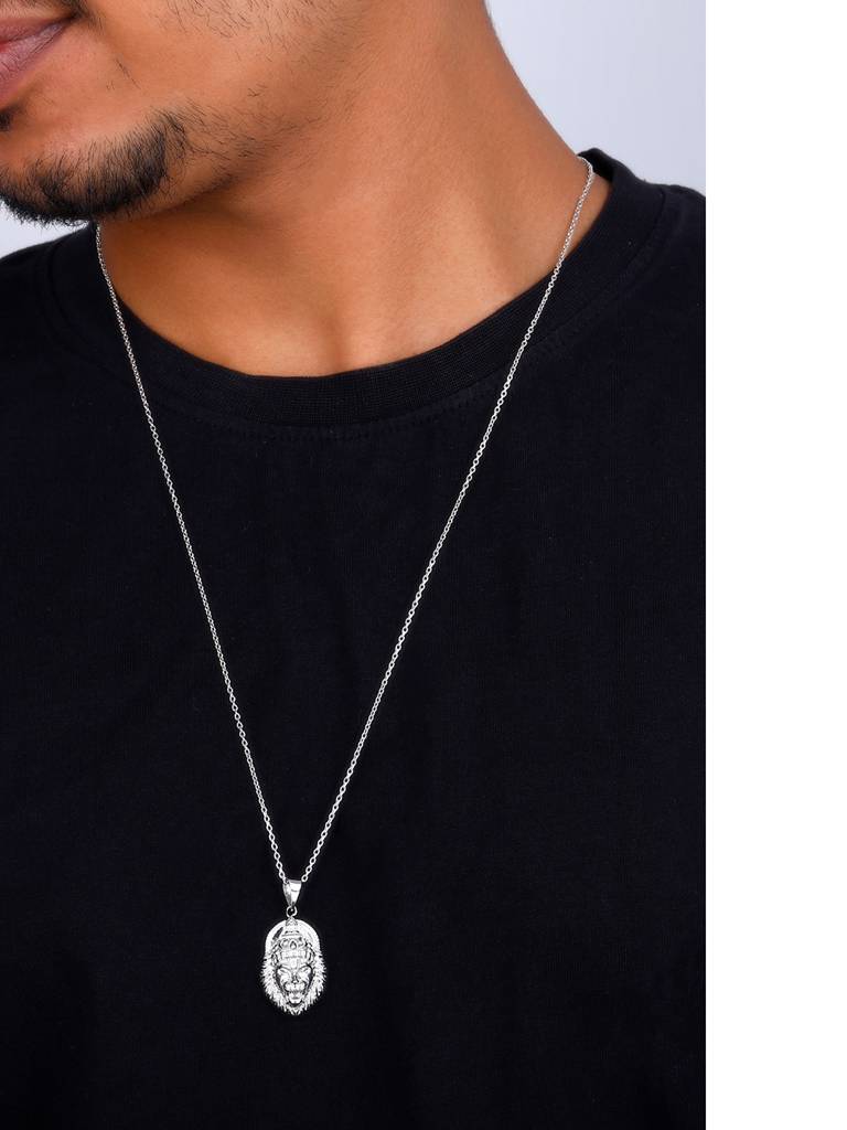 Silver Ugra Narasimha Pendant With Link Chain For Him : PD02487