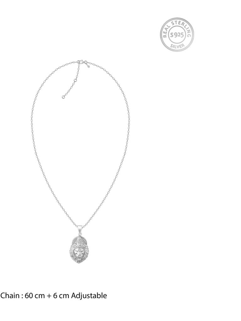 Silver Ugra Narasimha Pendant With Link Chain For Him : PD02487