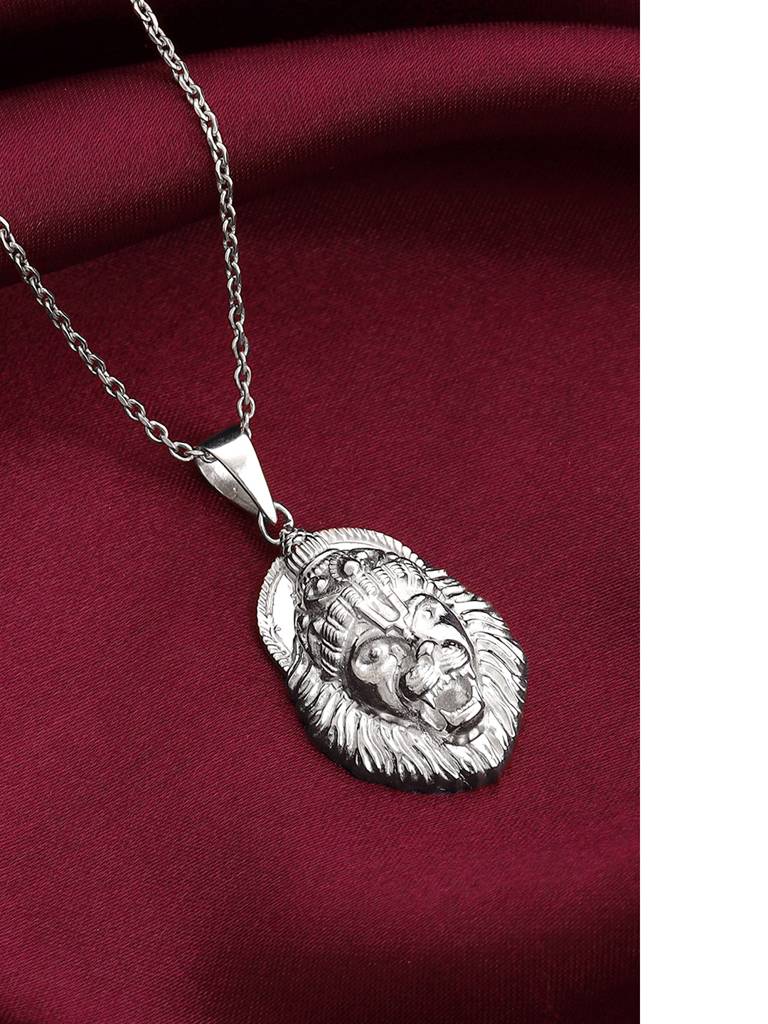 Silver Ugra Narasimha Pendant With Link Chain For Him : PD02487
