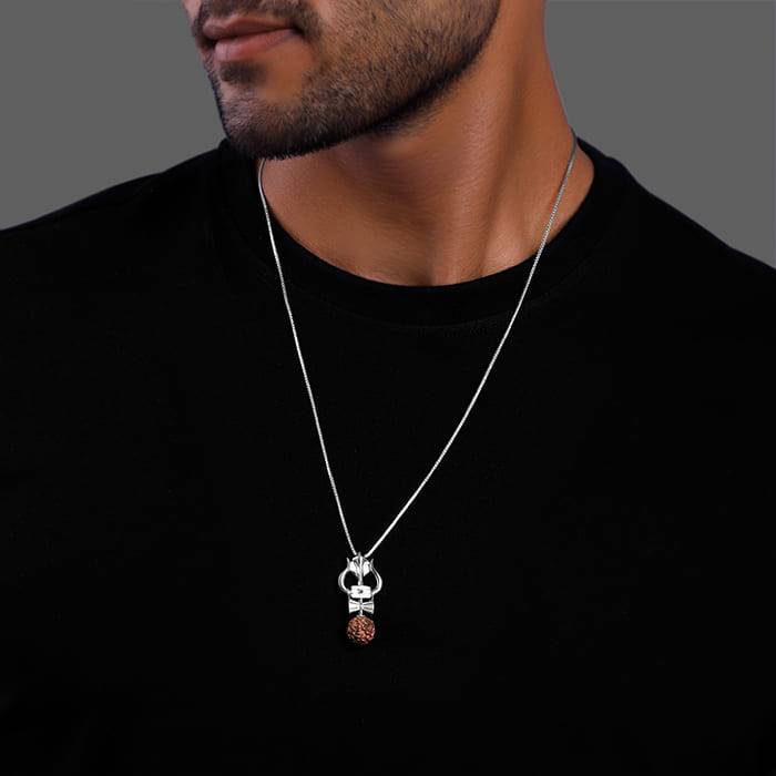Giva 925 Silver Trishul Rudraksha Pendant With Box Chain For Him| Necklace To Gift Men & B : PD02489