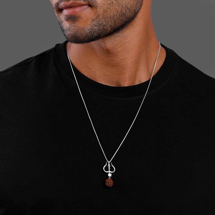 Giva 925 Silver Trishul And Rudraksha Pendant With Box Chain For Him| Necklace To Gift Men : PD02490