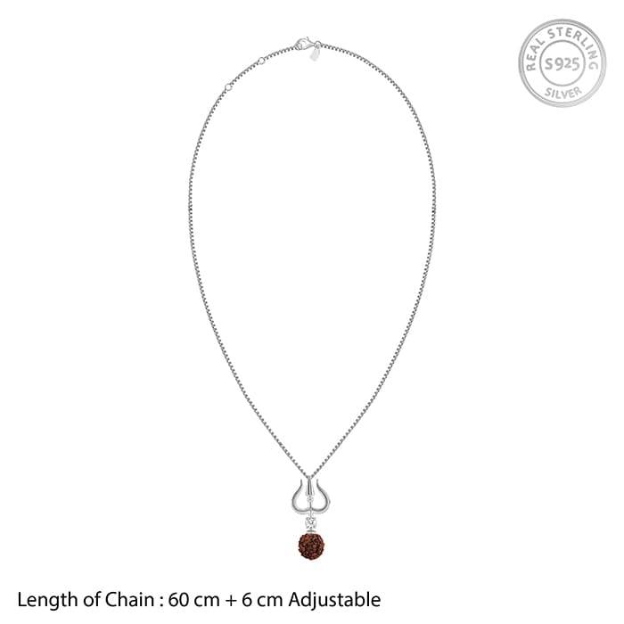 Giva 925 Silver Trishul And Rudraksha Pendant With Box Chain For Him| Necklace To Gift Men : PD02490