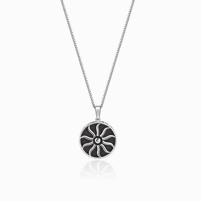 Giva 925 Silver Oxidised Silver Sunshine Pendant With Box Chain For Him| Necklace To Gift  : PD02493