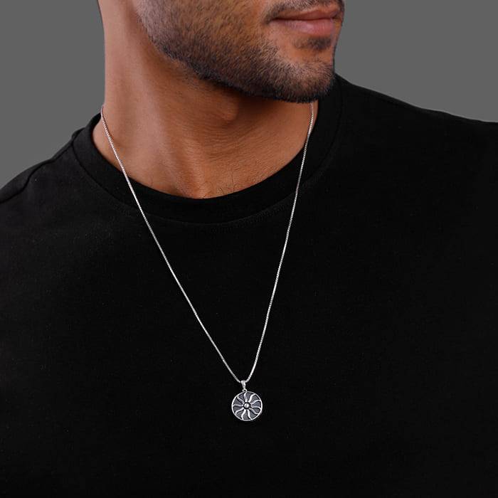 Giva 925 Silver Oxidised Silver Sunshine Pendant With Box Chain For Him| Necklace To Gift  : PD02493