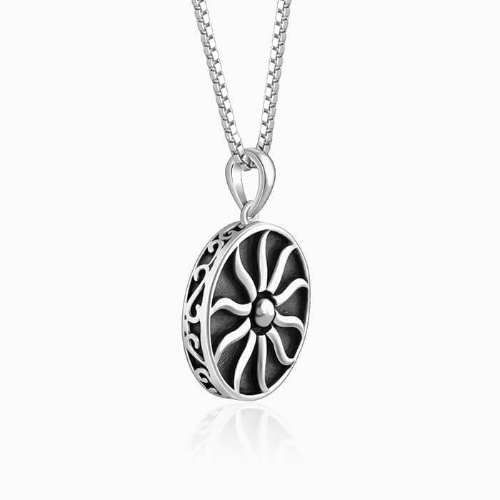 Giva 925 Silver Oxidised Silver Sunshine Pendant With Box Chain For Him| Necklace To Gift  : PD02493