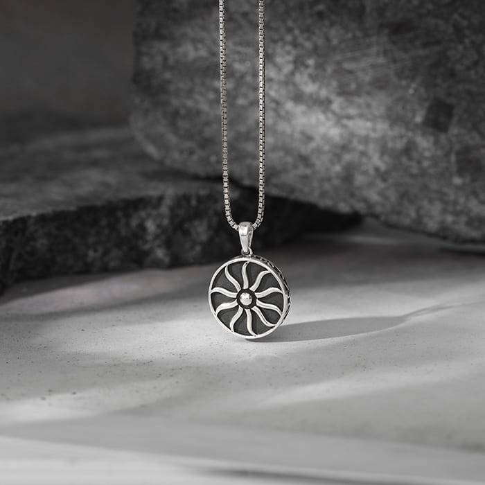 Giva 925 Silver Oxidised Silver Sunshine Pendant With Box Chain For Him| Necklace To Gift  : PD02493