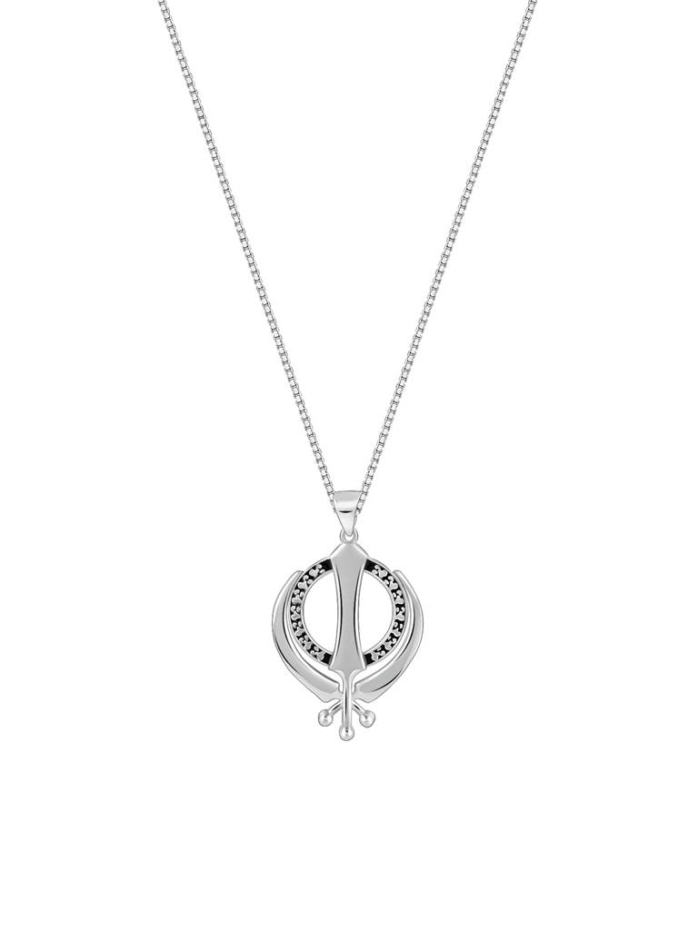 Silver Sikh Khanda Symbol Pendant With Box Chain For Him : PD02499