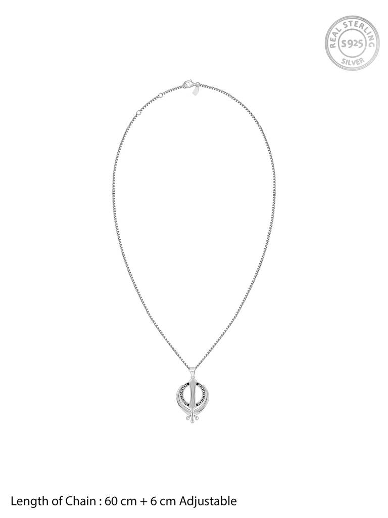 Silver Sikh Khanda Symbol Pendant With Box Chain For Him : PD02499