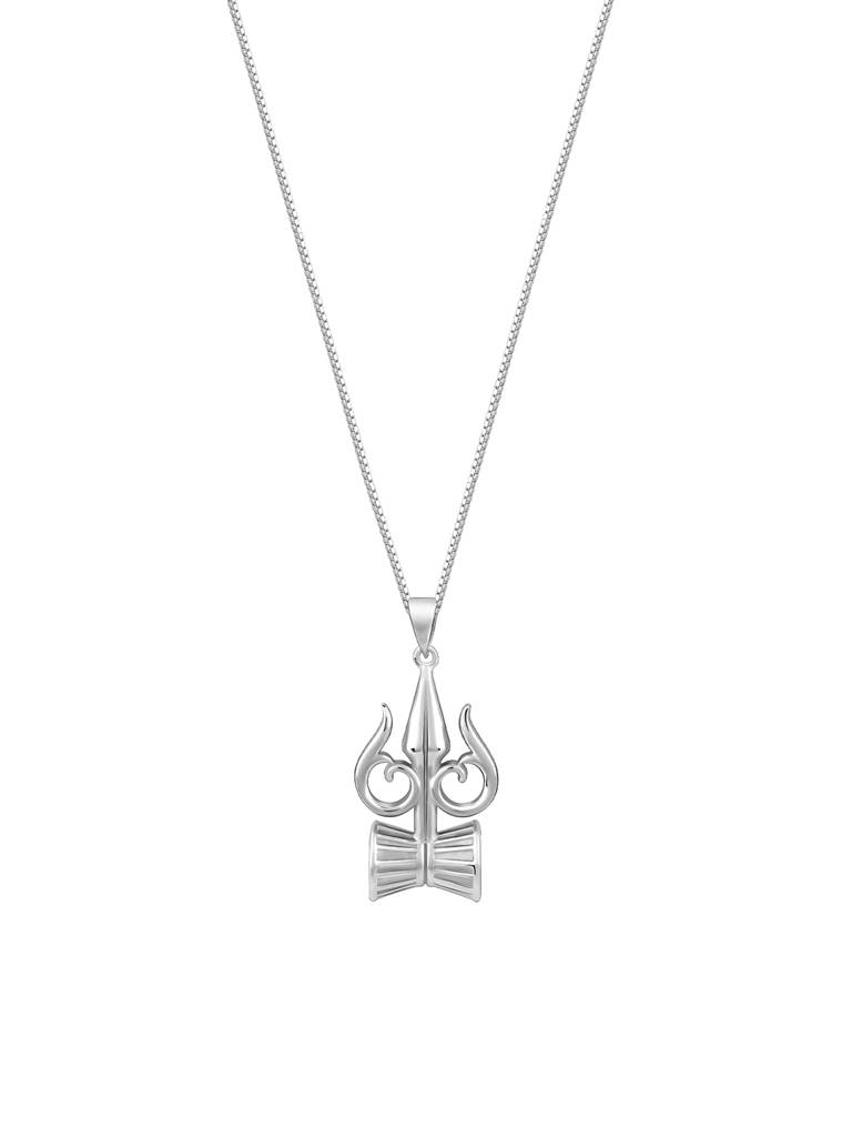Silver Trishul And Damru Pendant With Box Chain For Him : PD02500
