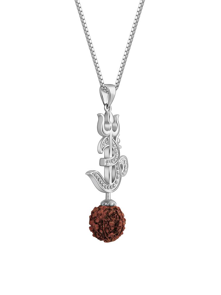 Silver Om Trishul Rudrakshi Pendant With Box Chain For Him : PD02502