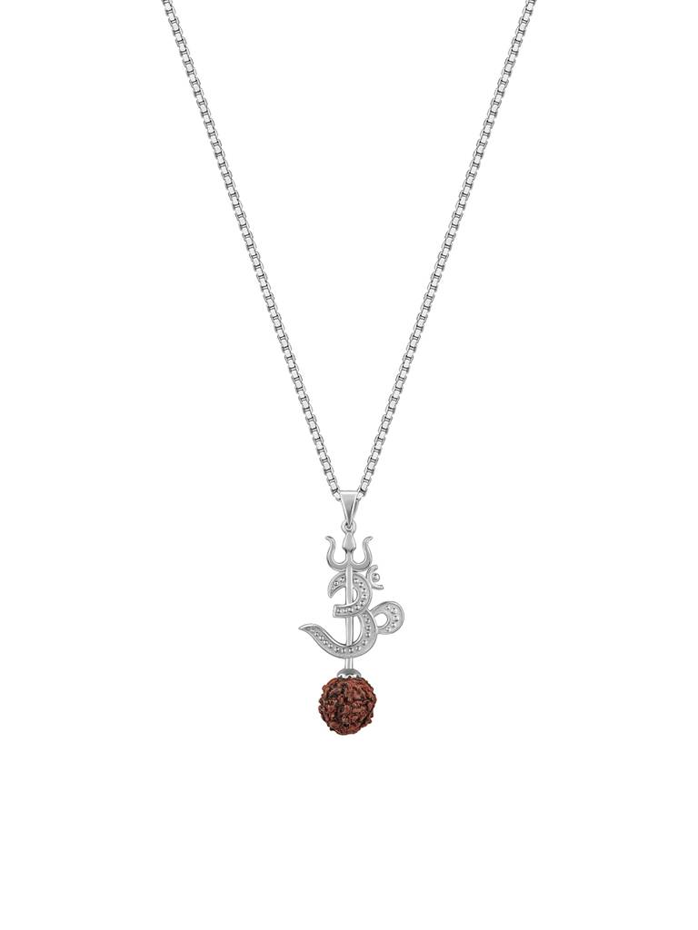 Silver Om Trishul Rudrakshi Pendant With Box Chain For Him : PD02502