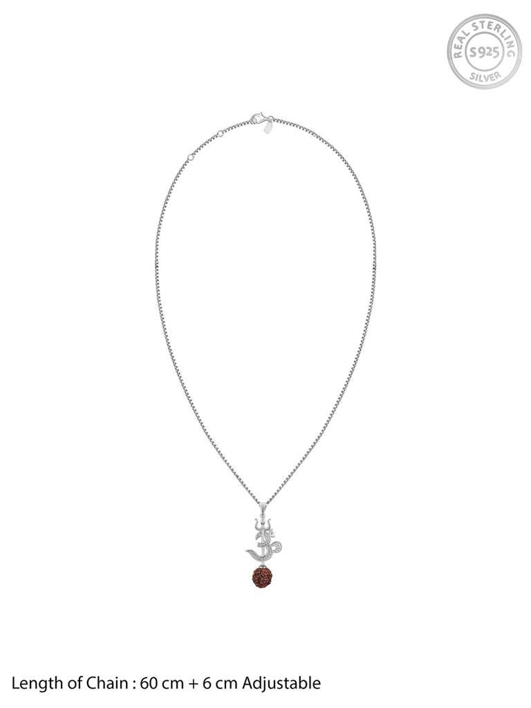 Silver Om Trishul Rudrakshi Pendant With Box Chain For Him : PD02502