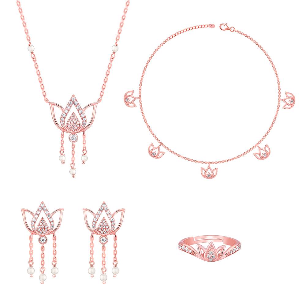 Giva 925 Silver Rose Gold Mridul Kamal Set : PD02515ER02786A0302R01820