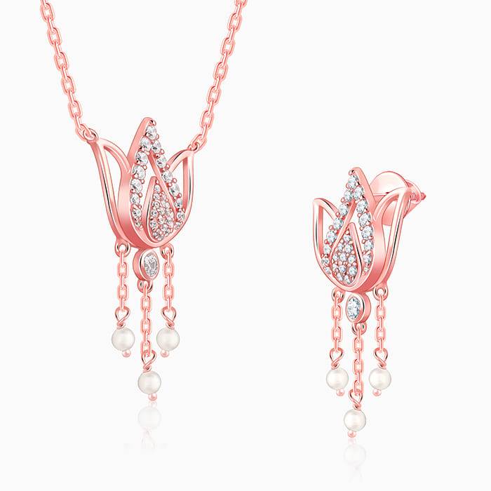 Giva 925 Silver Rose Gold Kamala Set| Gifts For Women And Girls | With Certificate Of Auth : PD02515ER02786