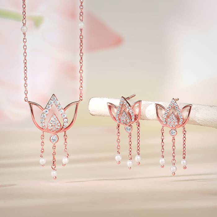 Giva 925 Silver Rose Gold Kamala Set| Gifts For Women And Girls | With Certificate Of Auth : PD02515ER02786