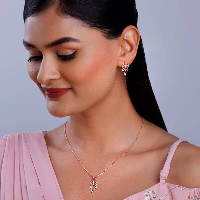 Giva 925 Silver Rose Gold Komal Pankh Set| Gifts For Women And Girls | With Certificate Of : PD02517ER02794