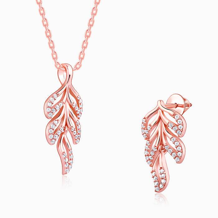 Giva 925 Silver Rose Gold Komal Pankh Set| Gifts For Women And Girls | With Certificate Of : PD02517ER02794