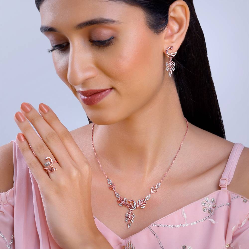 Giva 925 Silver Rose Gold Mohini Mor Set : PD02519ER02793R01825