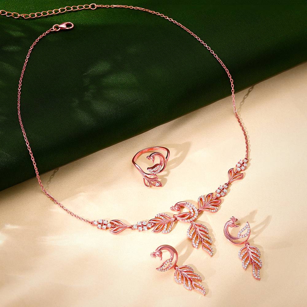 Giva 925 Silver Rose Gold Mohini Mor Set : PD02519ER02793R01825