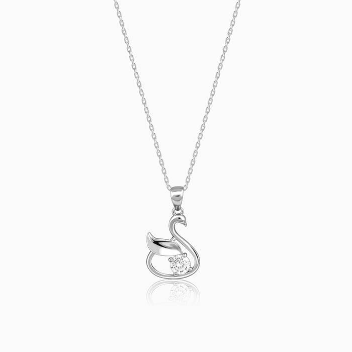 925 Silver Zircon Swan Pendant With Link Chain : PD0251